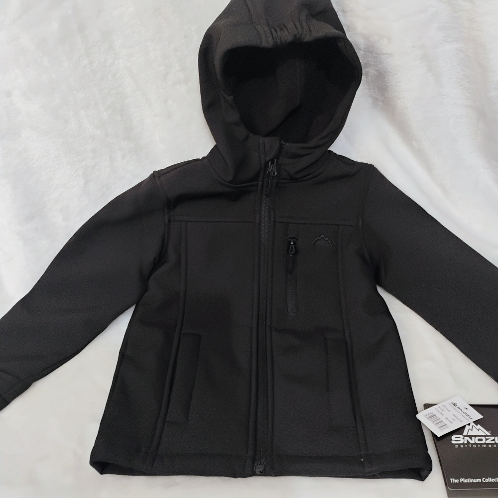 Snozu Performance Kids Black Softshell‎ Hooded Jacket Fleece Lined 2T NEW C